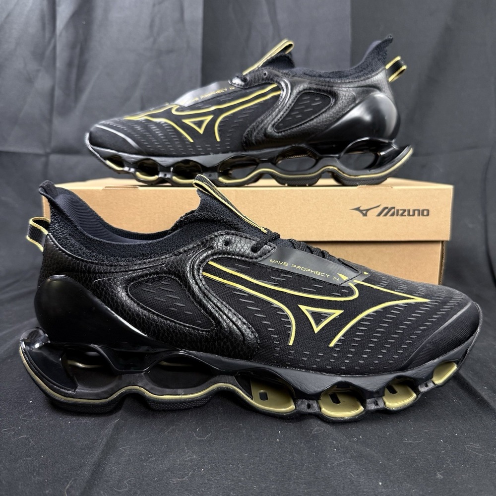 Mizuno Wave Prophecy 14 J1GC250052 Black Gold  Lifestyle Mens Size 10.5 Running